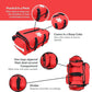 Red first aid bag with compartments for first responders firefighters and police emergency use