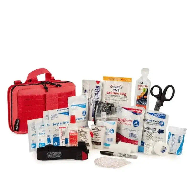 Red Scherber Vehicle IFAK Emergency Trauma Kit with medical supplies and bandages