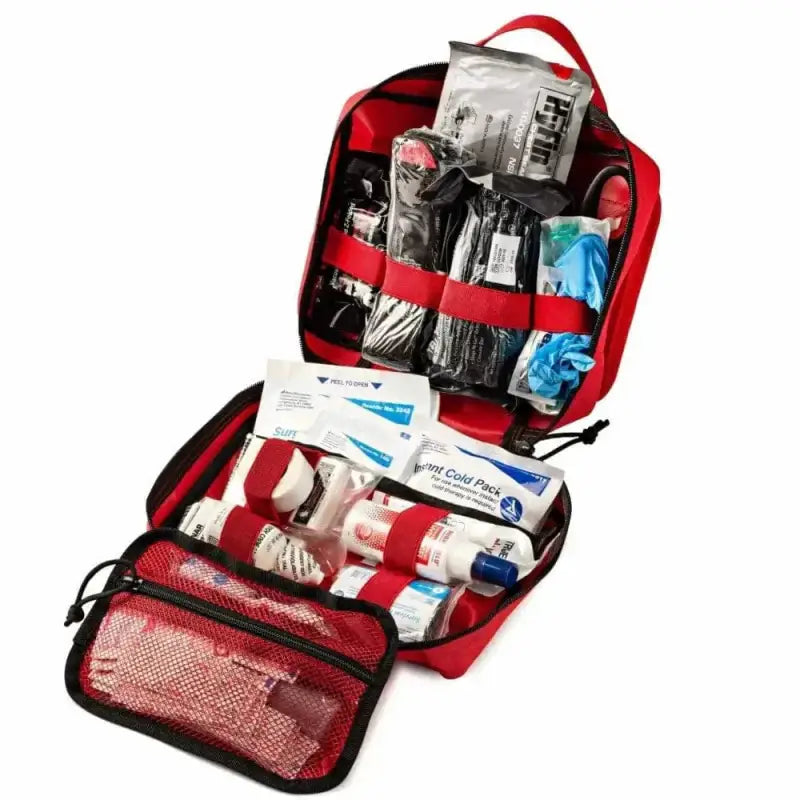 Red Scherber Vehicle IFAK Emergency Trauma Kit packed with essential medical supplies