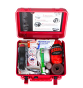 Red Waterproof 6500 Series First Aid Kit with elastic patch bandages for emergencies