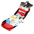 Red first aid kit pouch with supplies and scissors from Scherber Public Access Bleeding Control