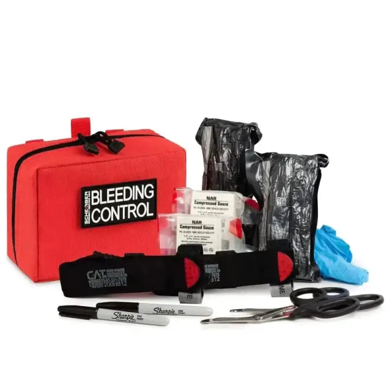 Red Scherber Public Access Bleeding Control Kit with trauma supplies and tourniquets