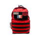 Red backpack with black stripes, ideal for The Field Medic Kit and outdoor adventures