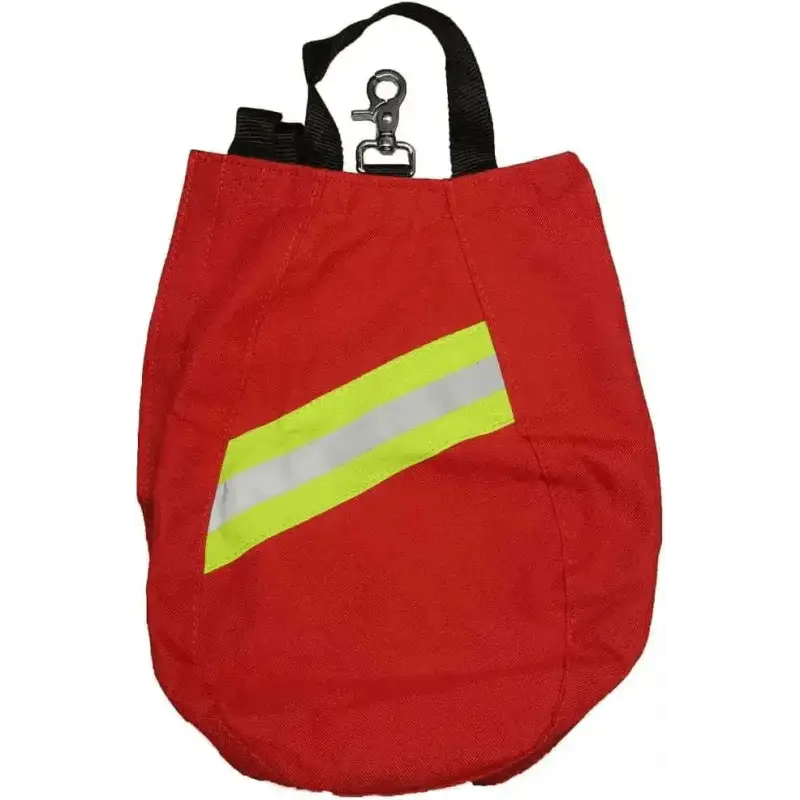 Red SCBA Airmask Respirator Bag with reflective stripes, fleece lining, and black handle