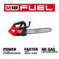 Red and black cordless handle chainsaw featuring M18 FUEL™ technology for superior cut power