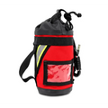 Red and black cylindrical drawstring bottle holder for Personal Rope + Bailout Kit