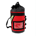 Red and black cylindrical rope bag with shoulder strap for Personal Rope + Bailout Kit