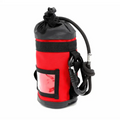 Red and black cylindrical water bottle holder in Personal Rope + Bailout Kit with strap