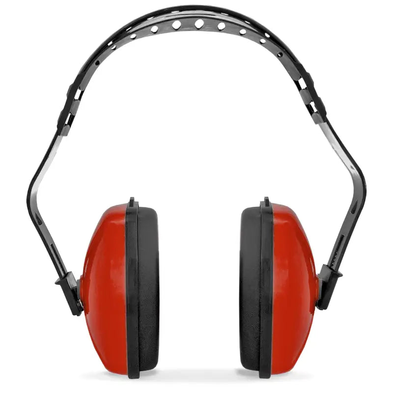 Red and black 23dB NRR noise cancelling hearing protection earmuffs for effective sound blocking