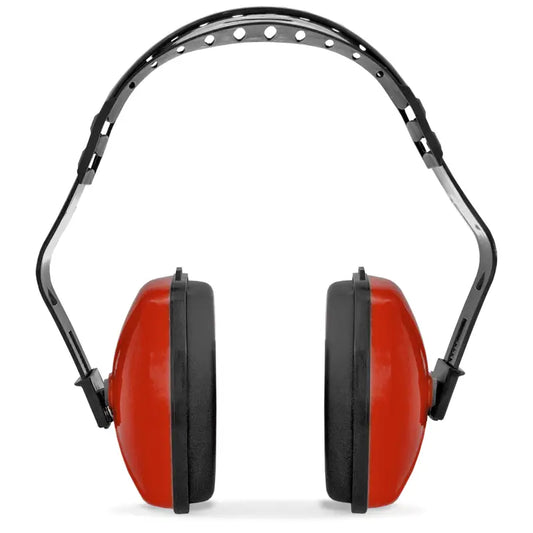 Red and black 23dB NRR noise cancelling hearing protection earmuffs for effective sound blocking