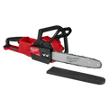 Red and black Milwaukee 2727-20C M18 FUEL™ 14’’ Chainsaw with protective bar cover