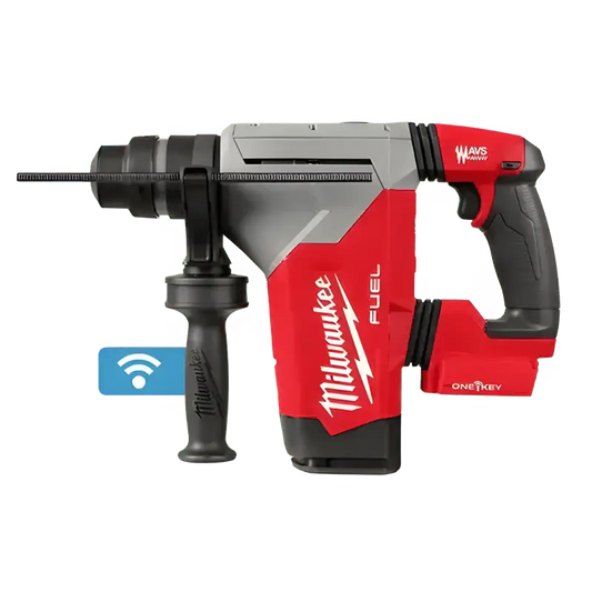 Red and black Milwaukee M18 FUEL 1-1/8’’ SDS Plus Rotary Hammer for efficient drilling