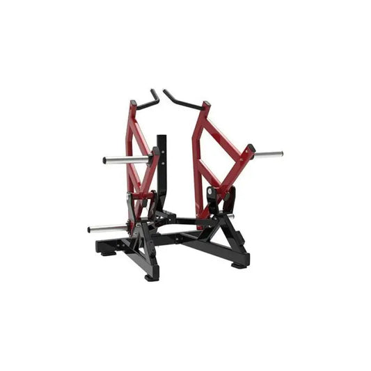 Red and black plate-loaded chest press on SFE Commercial Combo Twist Machine showing twist row functionality