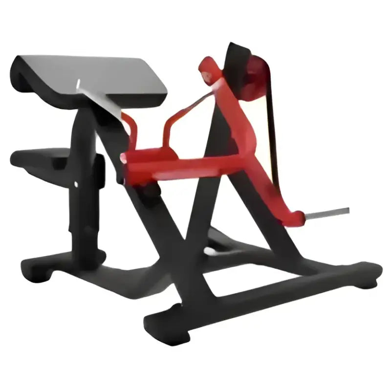 Red and black SFE Plate Loaded Seated Biceps machine for effective arm workouts
