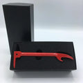 Red curved hook bottle opener featured in a Gift Box for First Responders and Firefighters
