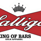 Red bowtie logo with Flatligan King of Bars text for Halligan stickers, honoring firefighters