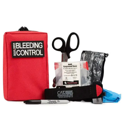 Red Scherber Public Access Bleeding Control Kit with trauma supplies and scissors