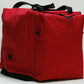 Red cube-shaped Turnout Gear Bag with black handles and suede-wrapped main compartment