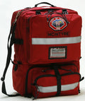 Red fire department backpack with two internal storage compartments in the Ruffian Out of County Bag Standard Size