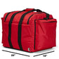 Red XXL Turnout Gear Bag with Black Straps and Dimensions for Firefighter Use