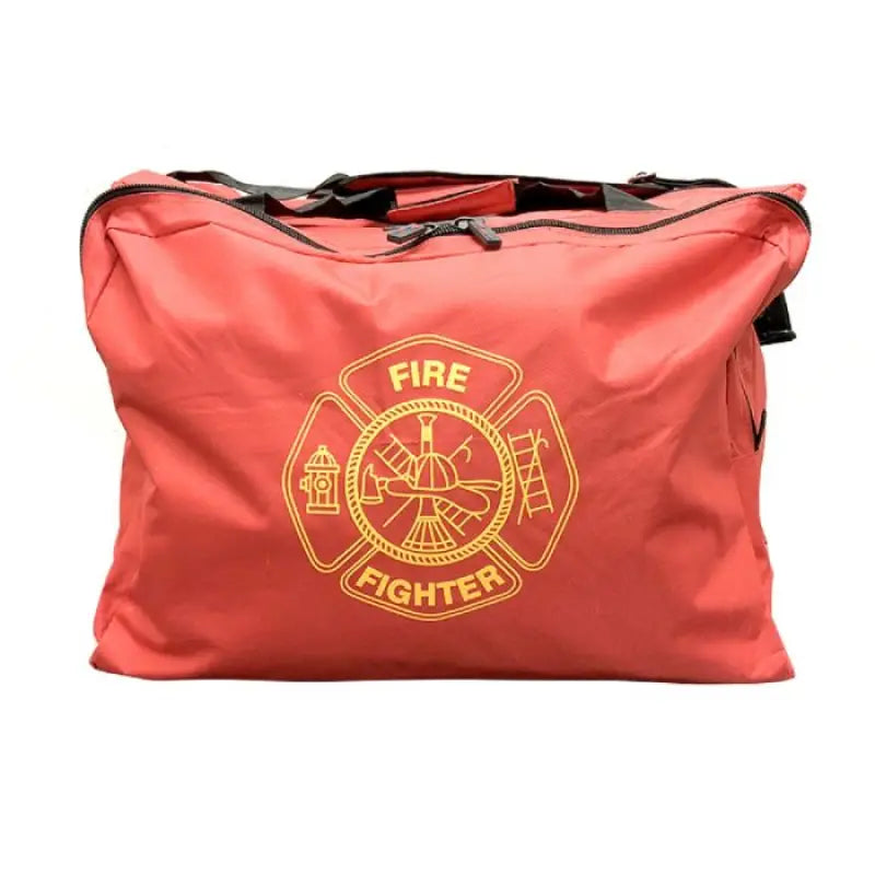 Red Deluxe Firefighter Gear Bag featuring a gold firefighter emblem