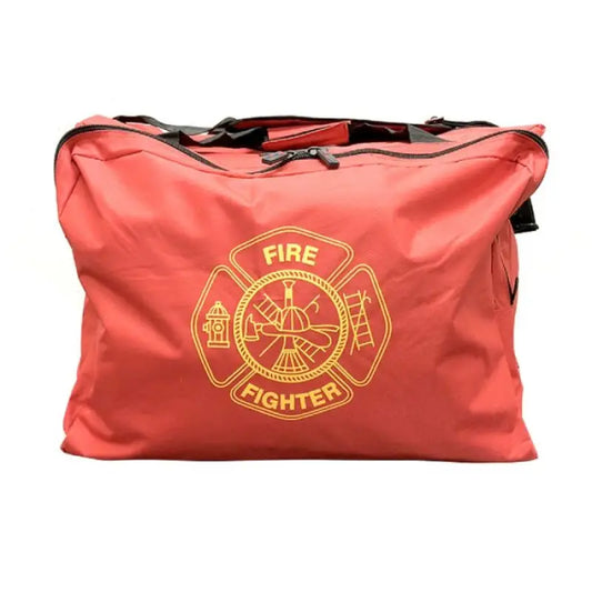 Red Deluxe Firefighter Gear Bag featuring a gold firefighter emblem