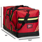 Red duffle bag with black straps and reflective accents for firefighter helmet and turnout gear