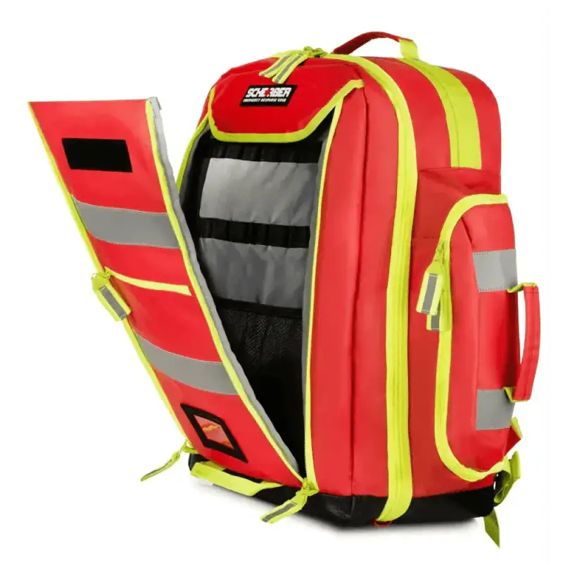 Red Scherber Ultimate First Responder Trauma O2 Backpack with reflective stripes and trim