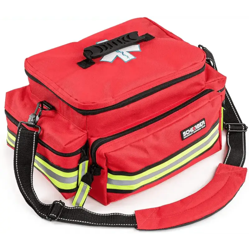 Red emergency medical response bag for Scherber Basic First Responder Trauma Kit - Fully Stocked