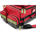 Red emergency medical response bag with compartments for Scherber Ultimate Responder Trauma Kit