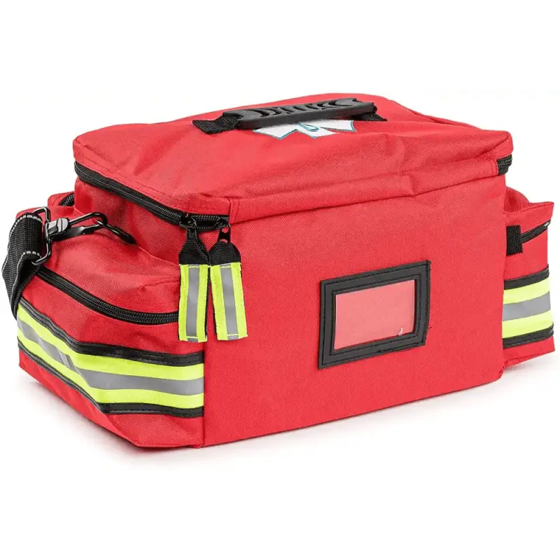 Red emergency medical response bag from Scherber Basic First Responder Trauma Kit - Fully Stocked