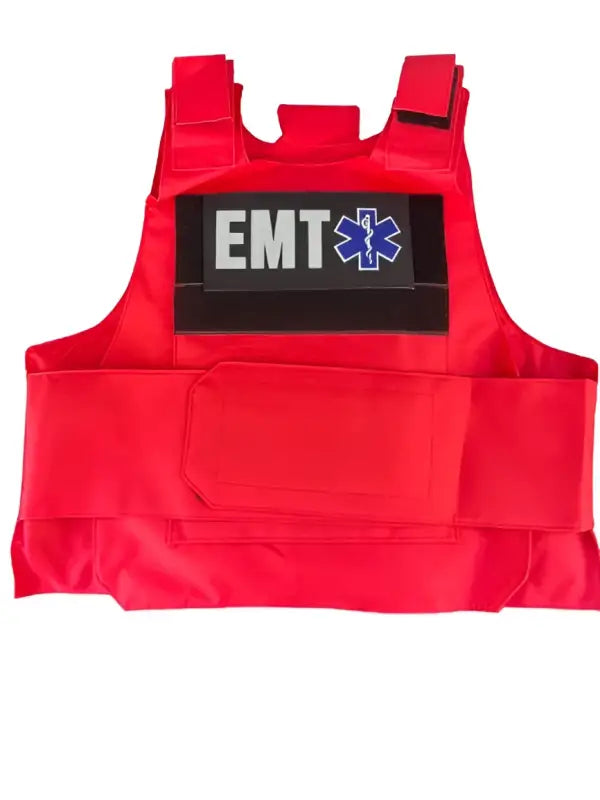 Red EMT tactical vest from Redemption Tactical with Level IIIA body armor plates