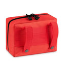 Red fabric lunch bag with black zipper for Scherber Public Access Bleeding Control Kit