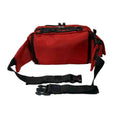 Red fanny pack EMT with black straps, part of Deluxe First Aid Nylon Star of Life Logo collection