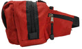 Red fanny pack EMT bag with black zippers, ideal for paramedics and emergency responders