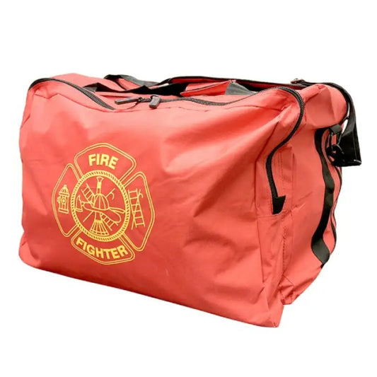 Red Safety Main Deluxe Firefighter Gear Bag featuring a Maltese Cross emblem