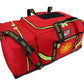 Red firefighter 3XL turnout gear bag with reflective stripes and shoulder strap