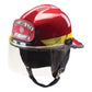 Red Bullard LT Firedome Firefighter Helmet with protective face shield and chin strap