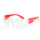 Red-framed clear safety glasses for high impact protection and comfortable protection