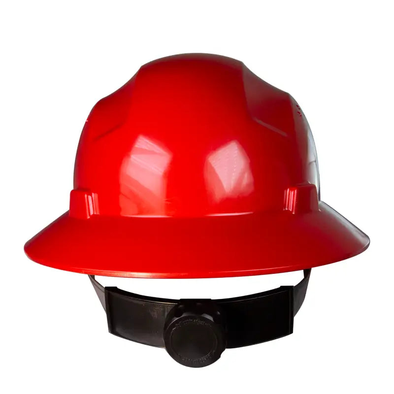 Red Full Brim Safety Hard Hat with 4 Point Suspension meeting ANSI Z89 standards