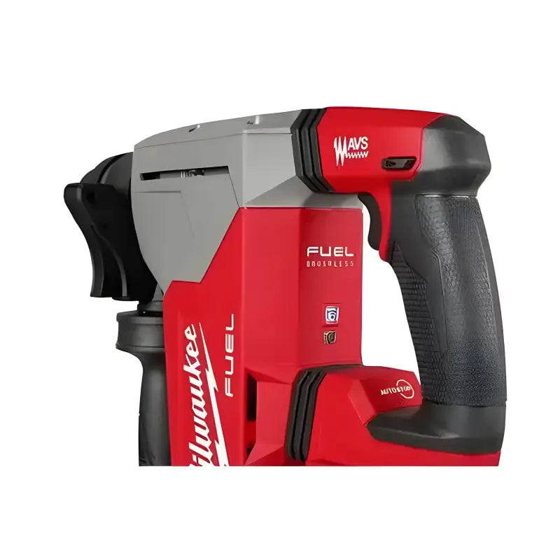 Red and gray Milwaukee 2915-20 M18 Fuel rotary hammer with pistol grip handle