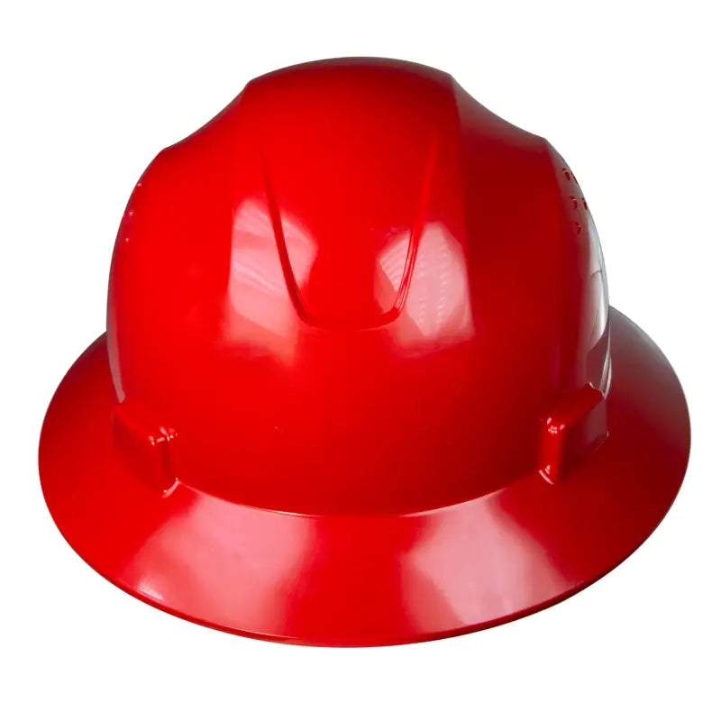 Red Full Brim Safety Hard Hat with 4 Point Suspension meeting ANSI Z89 standards