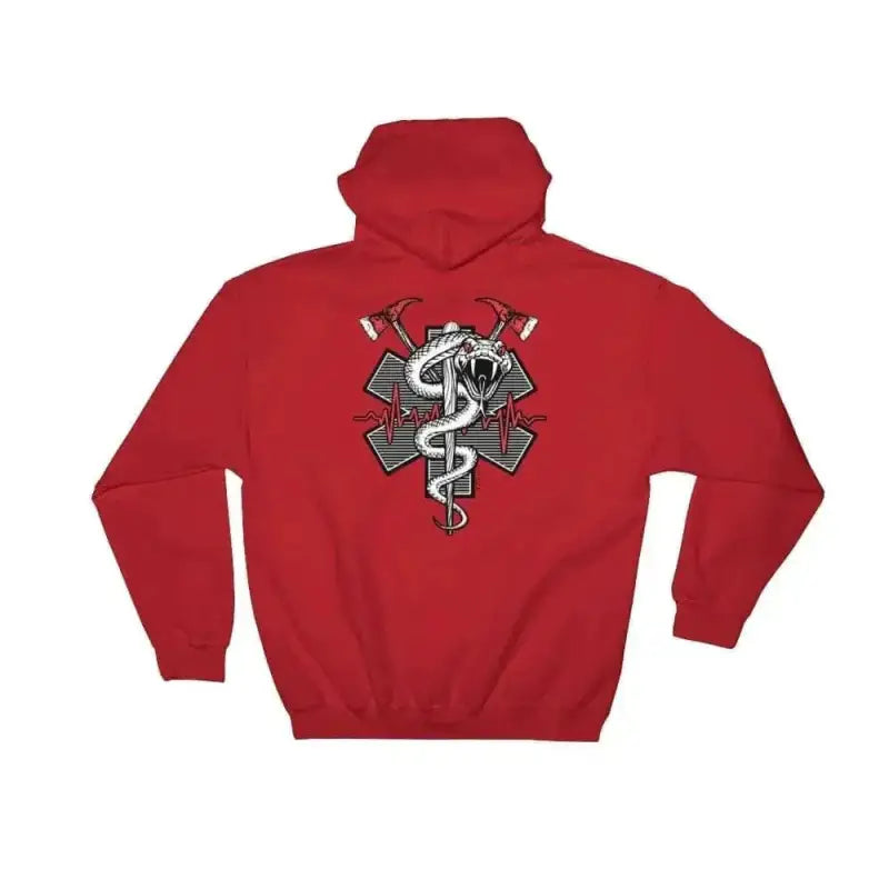 Red Hoodie Sweatshirt with Caduceus Design for First Responders, Snake On A Fire Stick - Hoodie