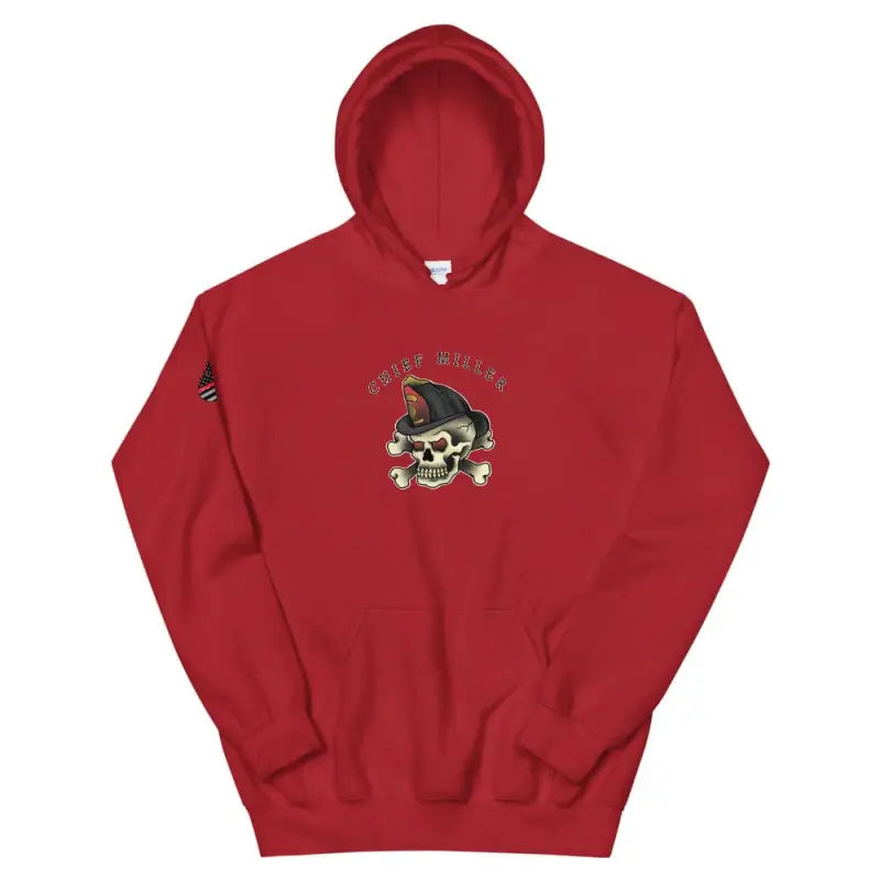 Red Chief Miller Skull Unisex Hoodie featuring a skull with a military cap design