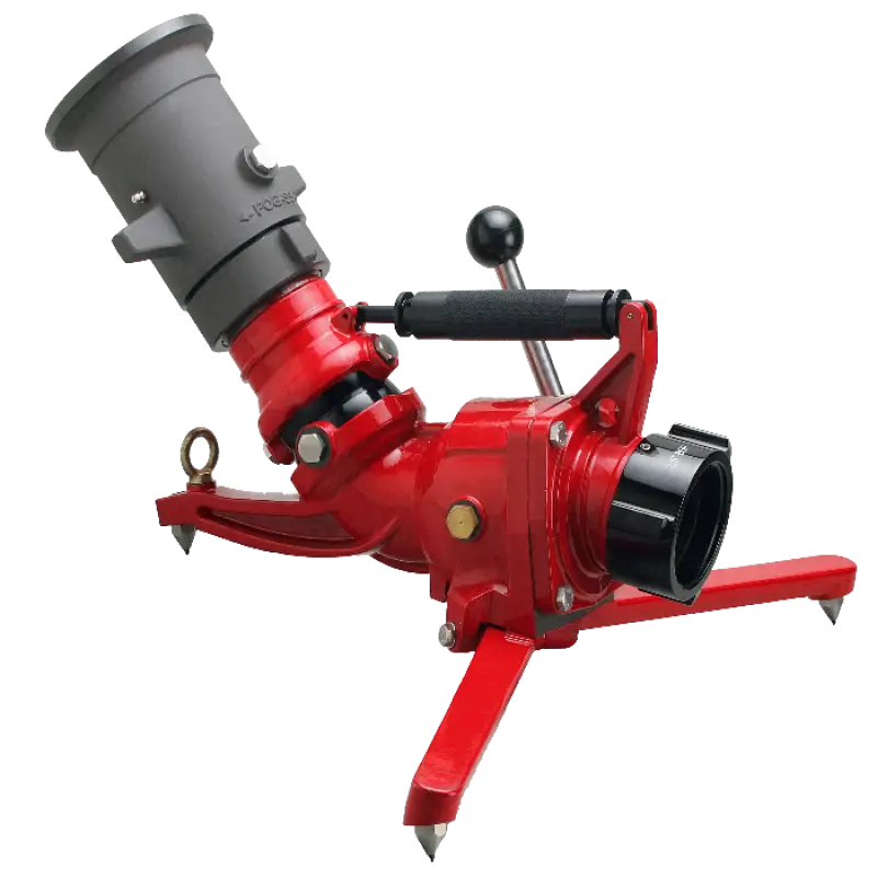 Red fire hydrant with adjustable nozzle, ideal for Portable Monitor 500GPM use