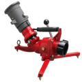 Red fire hydrant with adjustable nozzle, ideal for Portable Monitor 500GPM use