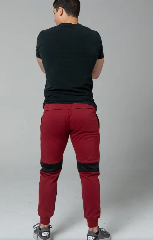 Red Carrier Joggers Mk.II with black knee panels and carrier retention waistband