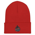 Red knit Cuffed Beanie- Chief Miller with embroidered American flag teardrop patch