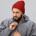 Red Turbo Acrylic Chief Miller Cuffed Beanie with embroidered logo