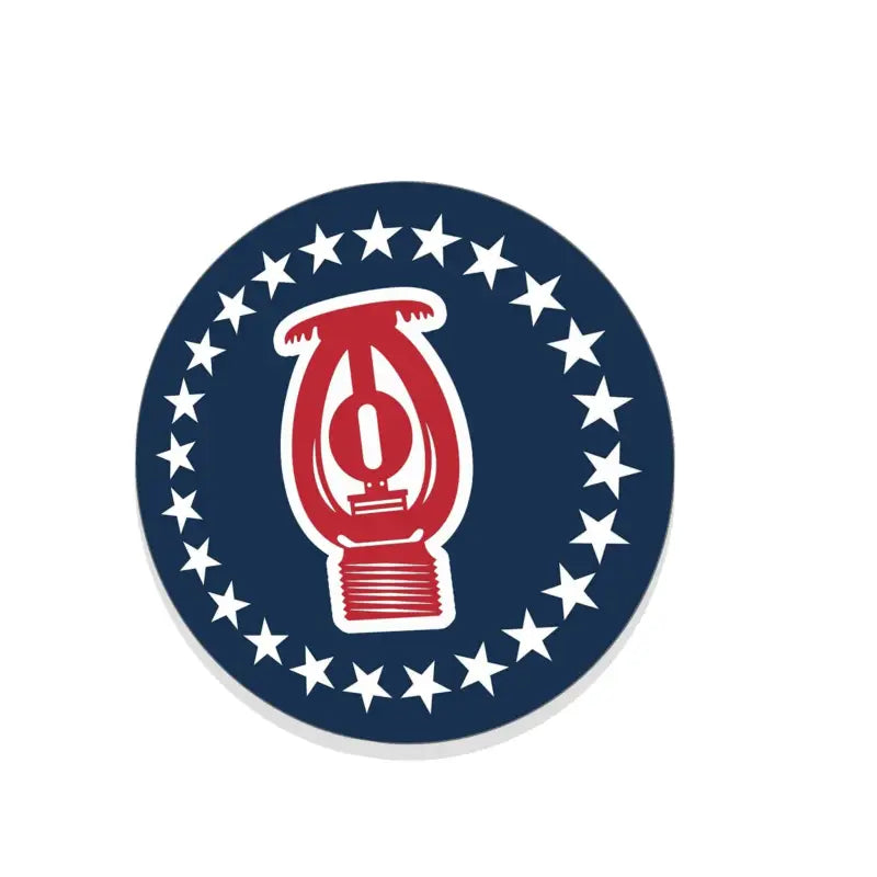 Red lantern icon with stars on navy background for Barsprink Sticker, honoring firefighters